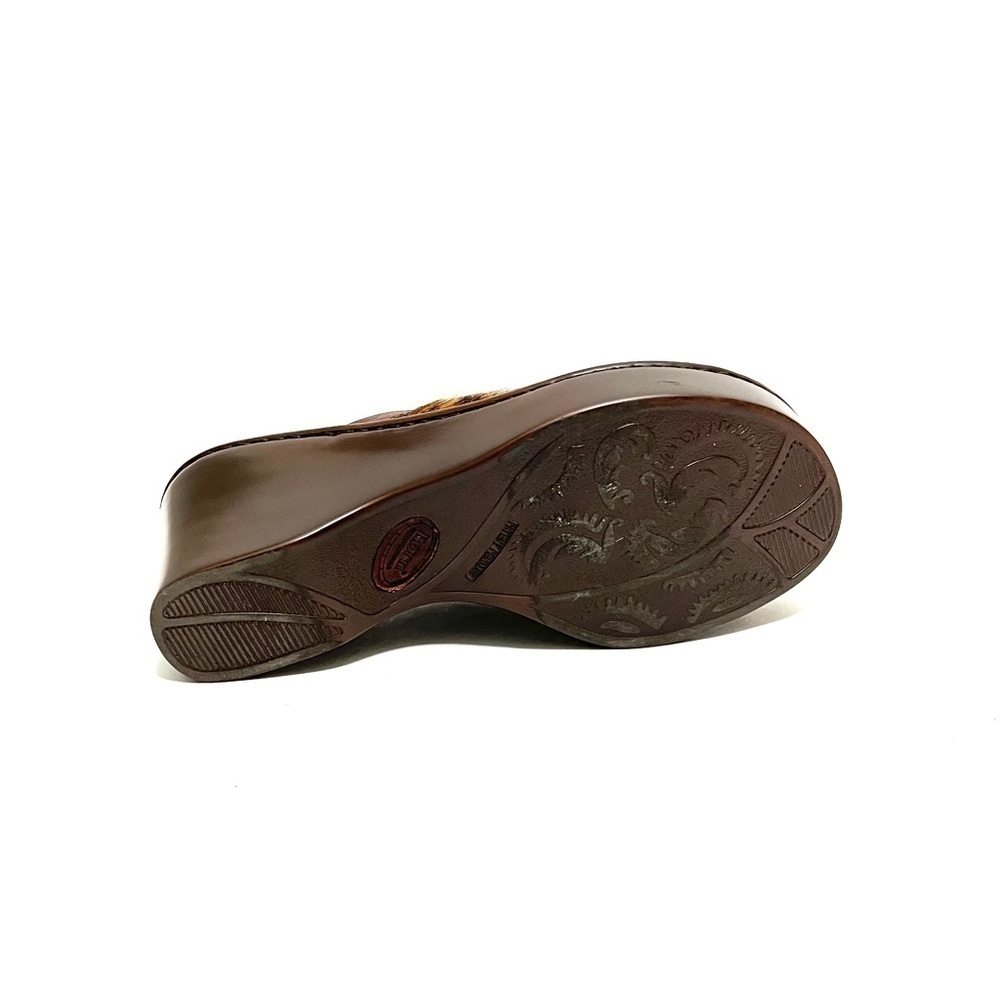 Vintage 1990s brown leather leopard print pony hair platform wedge mule clogs - Picture 7 of 8